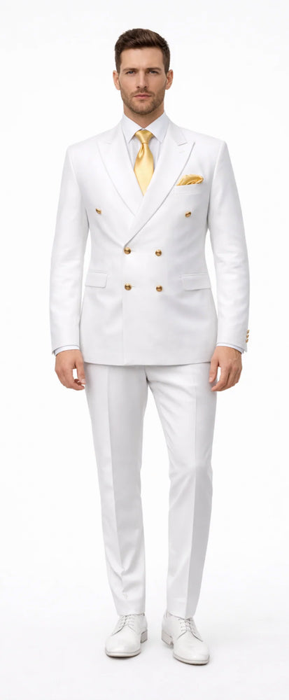 Rossiman White Men's Suit Double Breasted Slim Fit