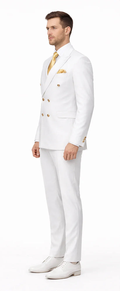 Rossiman White Men's Suit Double Breasted Slim Fit