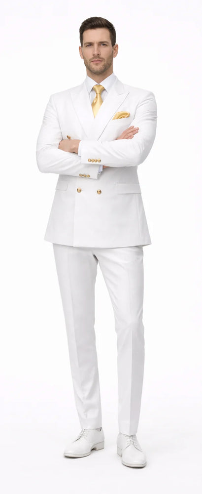 Rossiman White Men's Suit Double Breasted Slim Fit