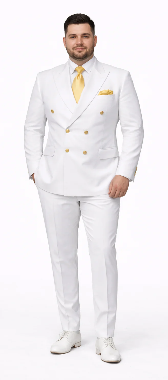 Rossiman White Men's Suit Double Breasted Slim Fit