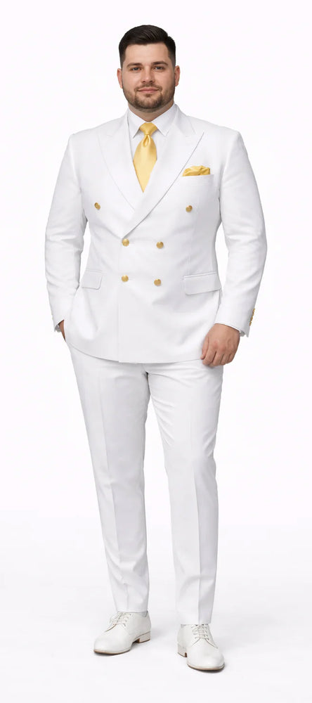 Rossiman White Men's Suit Double Breasted Slim Fit