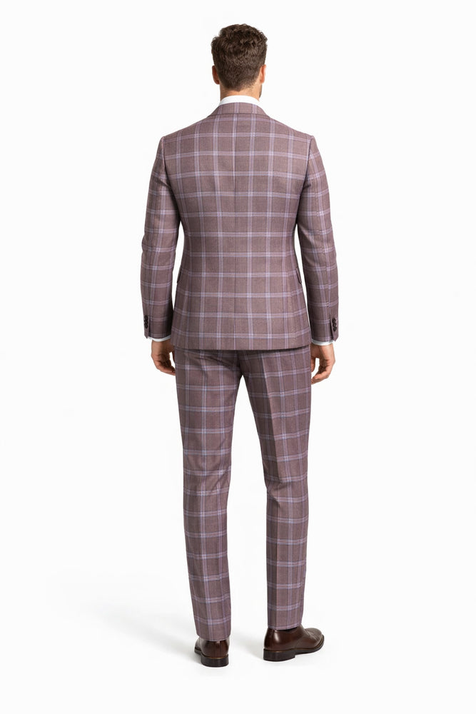 Rossiman Plaid Suit – Gray & Lavender Textured Windowpane Double-Breasted Suit