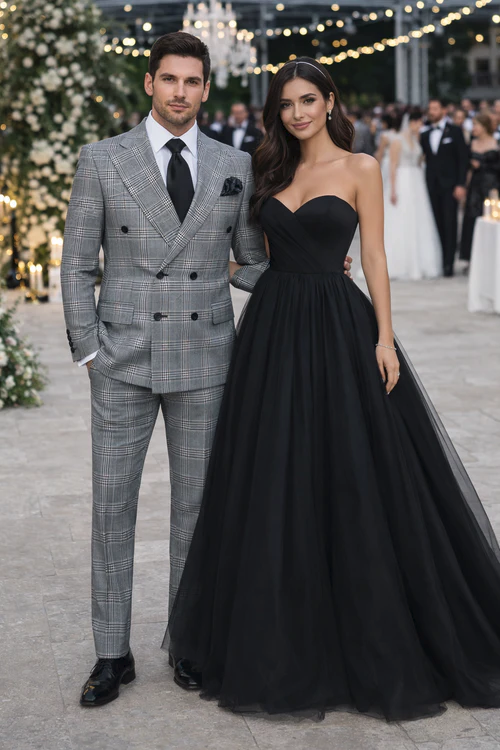 Grey Prince of Wales Check Suit – Rossiman Glen Plaid Double-Breasted Two-Piece for Men