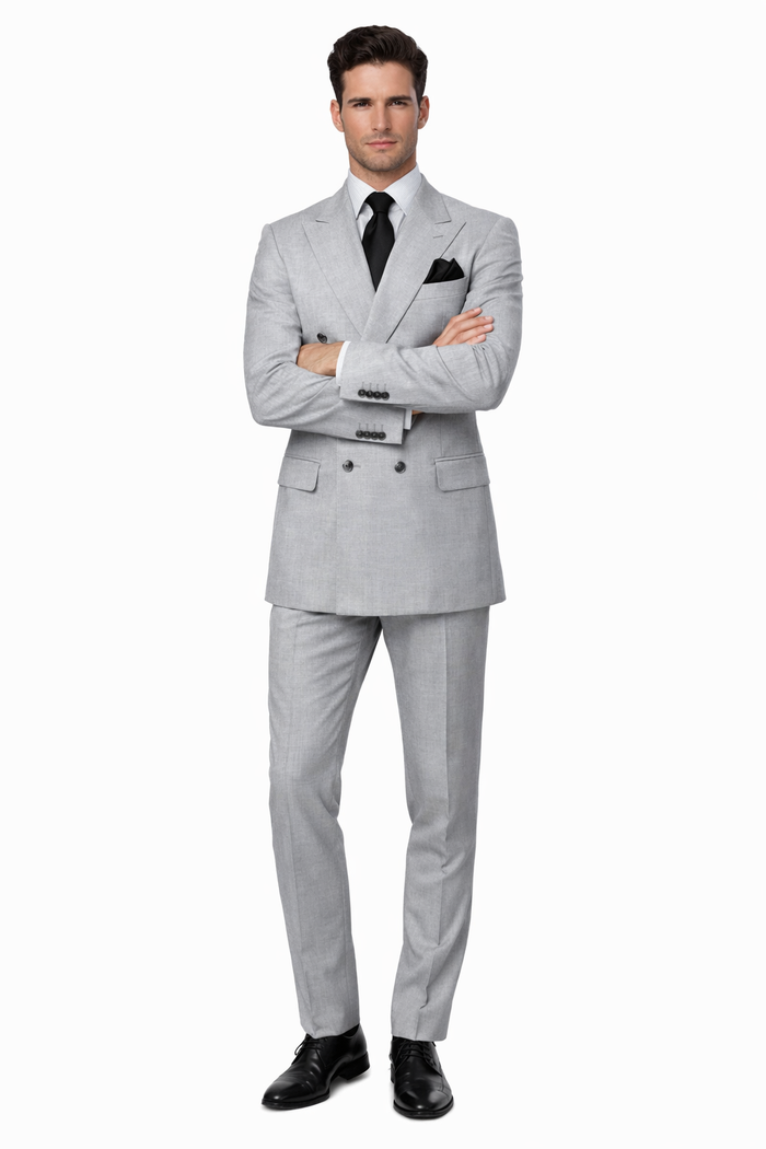 Suits With Baggy Pleated Pants - Wide Leg Pants 100% Wool - Classic Fit in Grey Color by Rossiman