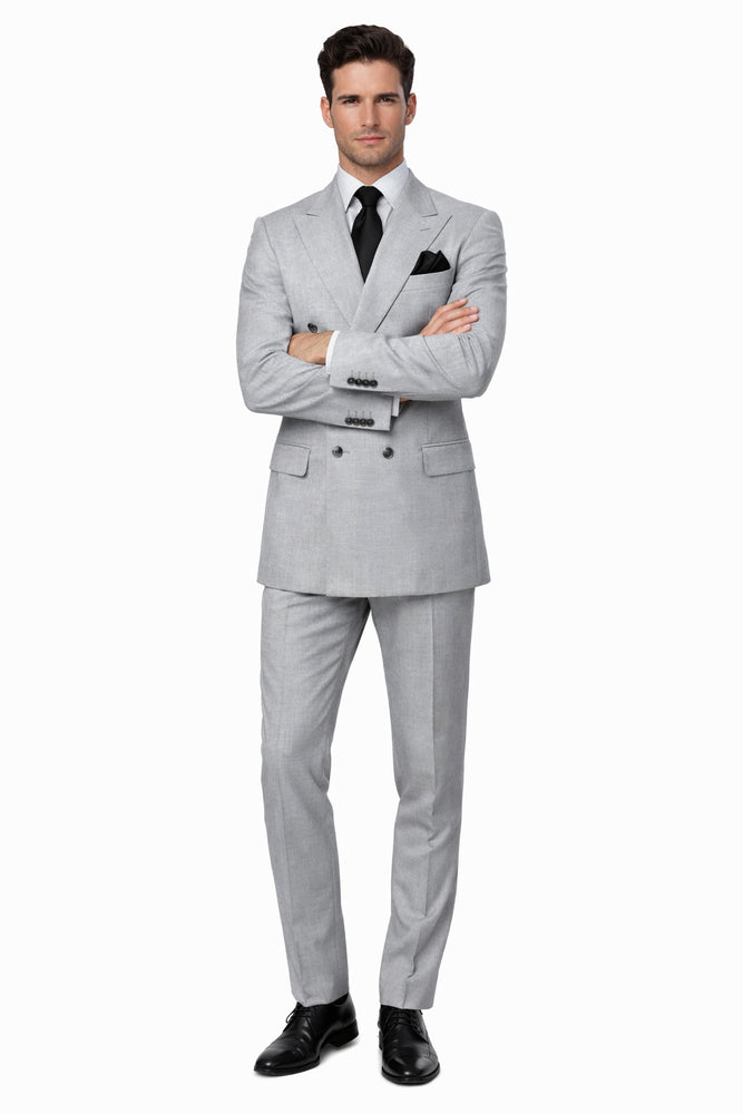 Suits With Baggy Pleated Pants - Wide Leg Pants 100% Wool - Classic Fit in Grey Color by Rossiman