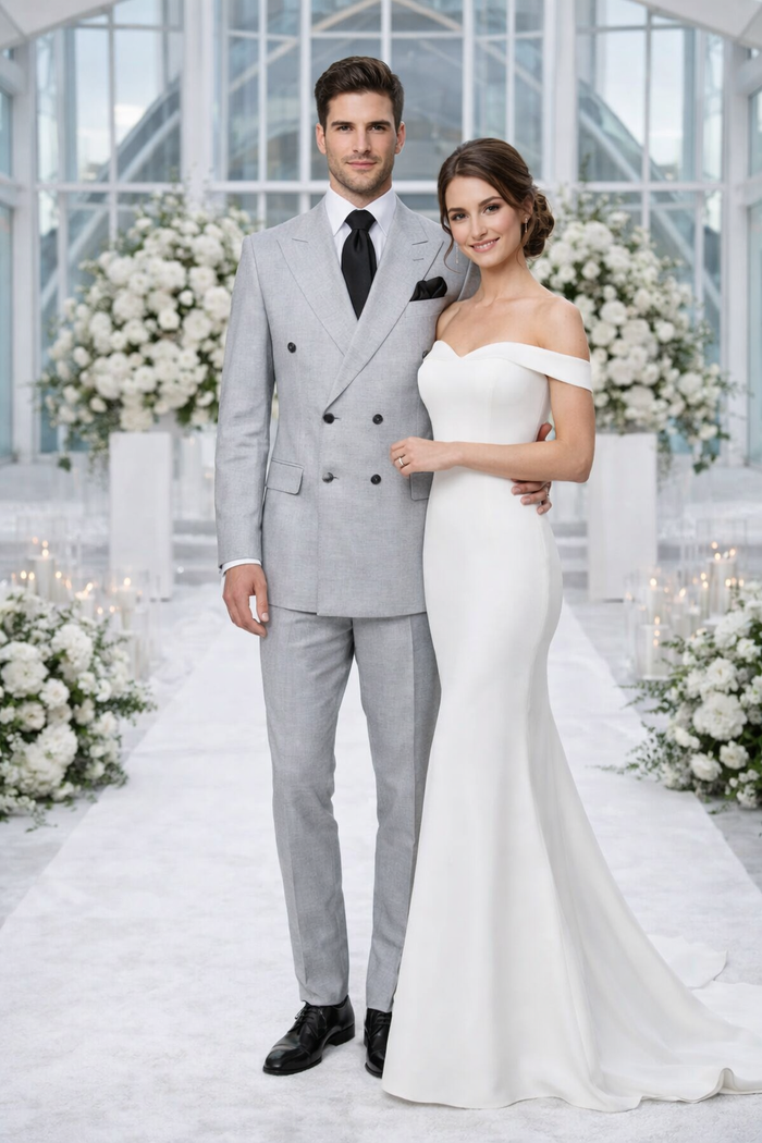 Suits With Baggy Pleated Pants - Wide Leg Pants 100% Wool - Classic Fit in Grey Color by Rossiman