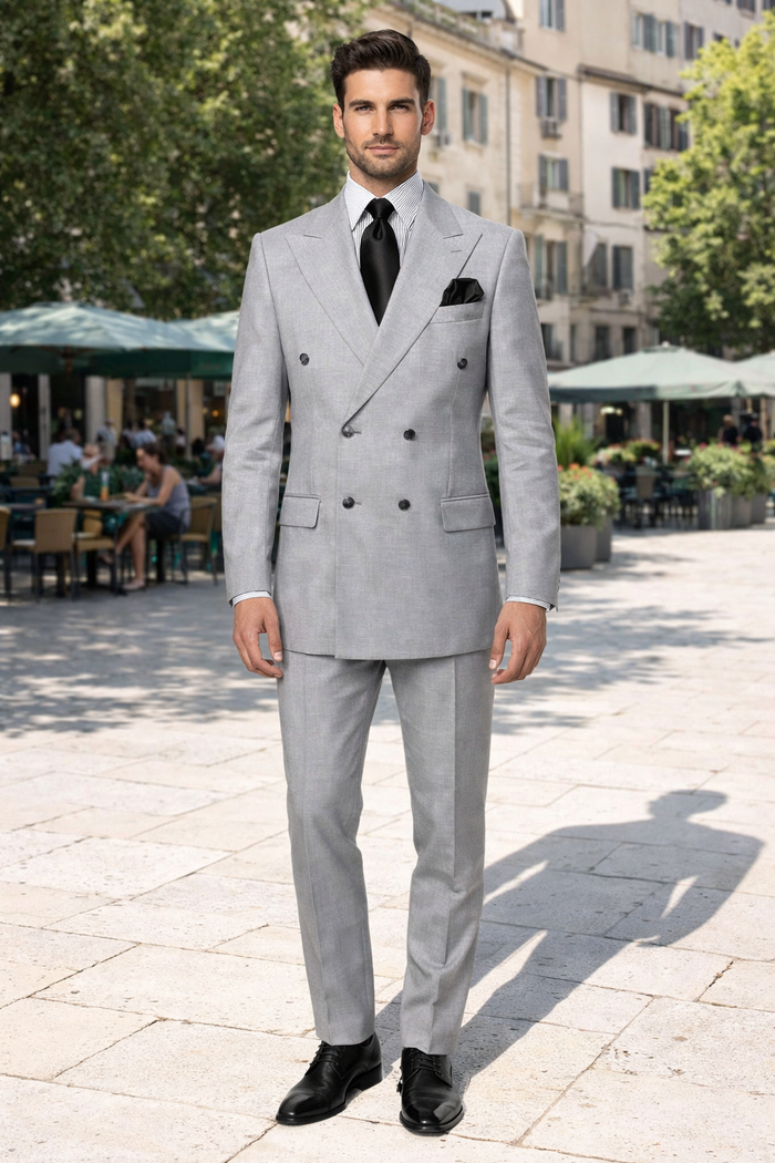 Suits With Baggy Pleated Pants - Wide Leg Pants 100% Wool - Classic Fit in Grey Color by Rossiman