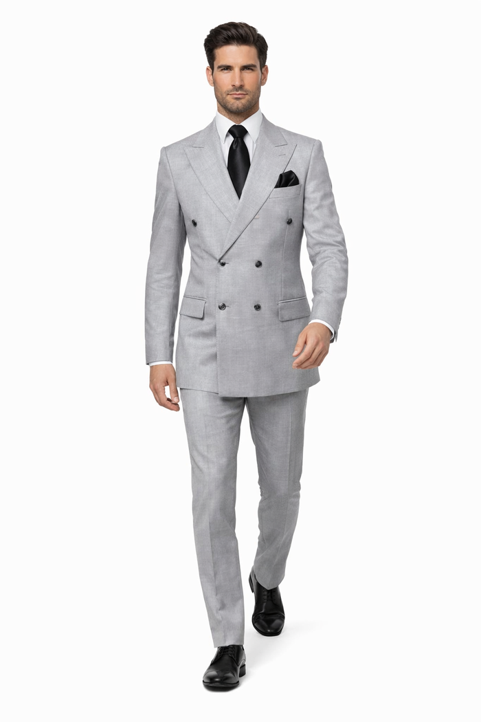 Suits With Baggy Pleated Pants - Wide Leg Pants 100% Wool - Classic Fit in Grey Color by Rossiman