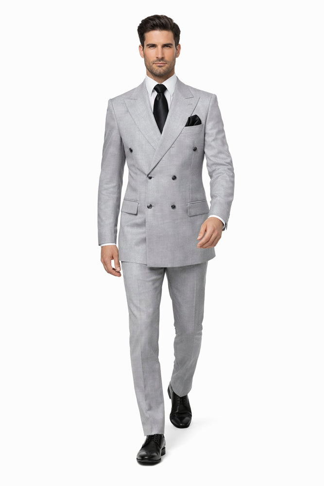 Suits With Baggy Pleated Pants - Wide Leg Pants 100% Wool - Classic Fit in Grey Color by Rossiman