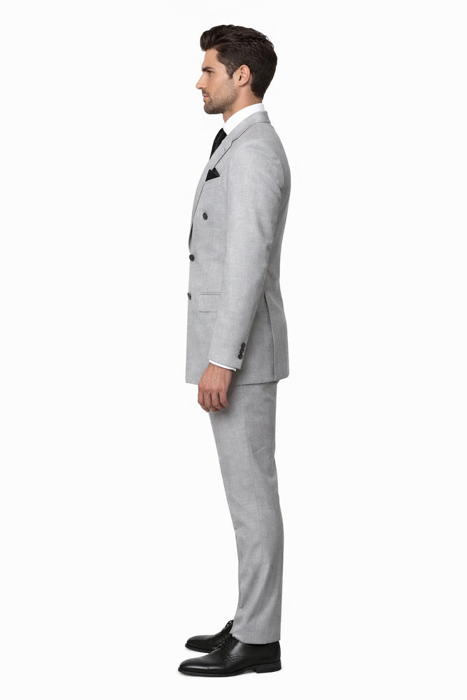 Suits With Baggy Pleated Pants - Wide Leg Pants 100% Wool - Classic Fit in Grey Color by Rossiman