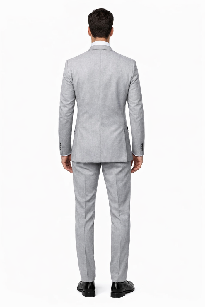 Suits With Baggy Pleated Pants - Wide Leg Pants 100% Wool - Classic Fit in Grey Color by Rossiman
