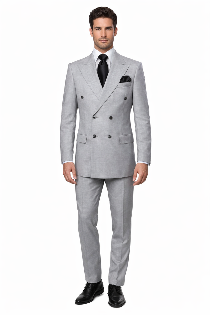 Suits With Baggy Pleated Pants - Wide Leg Pants 100% Wool - Classic Fit in Grey Color by Rossiman