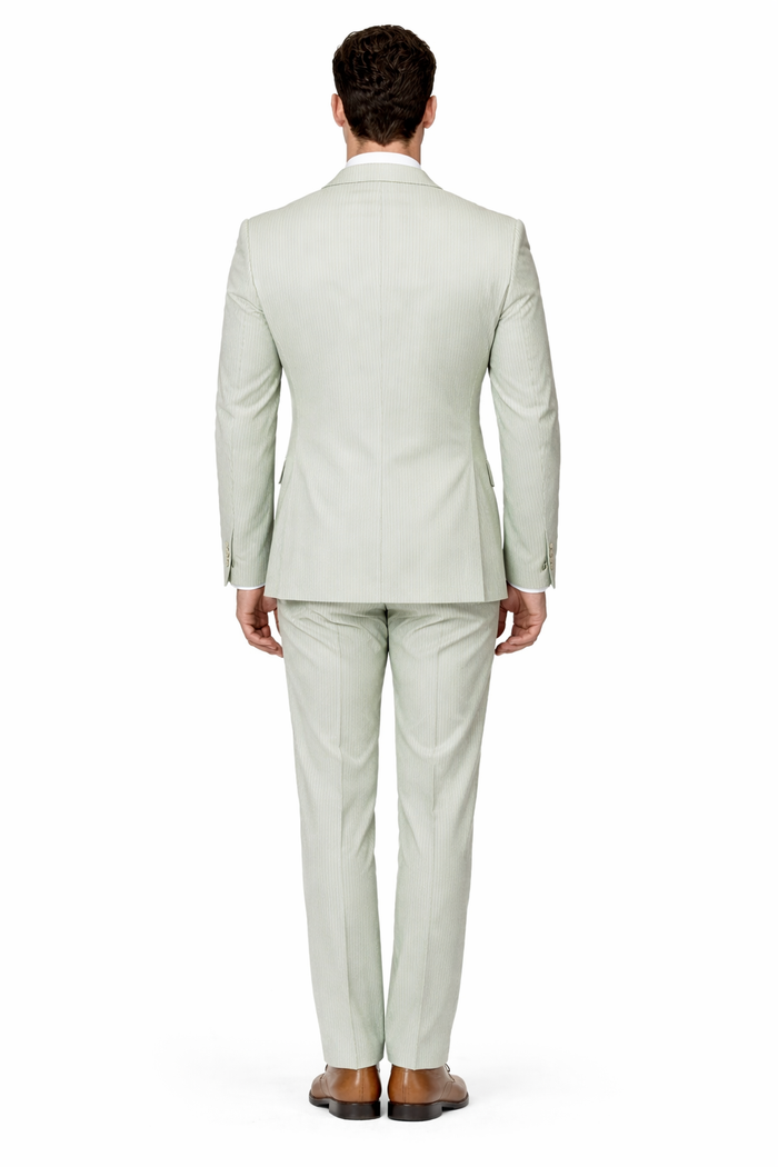 Seersucker Suit Peak Lapel Suit in Color "Light Green" - Summer Fabric Tone on Tone Shadow Stripe By Rossiman