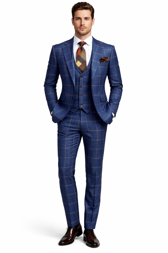 Rossiman Men’s Navy & Gray Plaid Double-Breasted Suit –  Two-Piece Formalwear