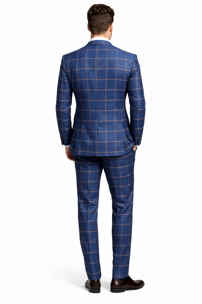 Rossiman Men’s Navy & Gray Plaid Double-Breasted Suit –  Two-Piece Formalwear