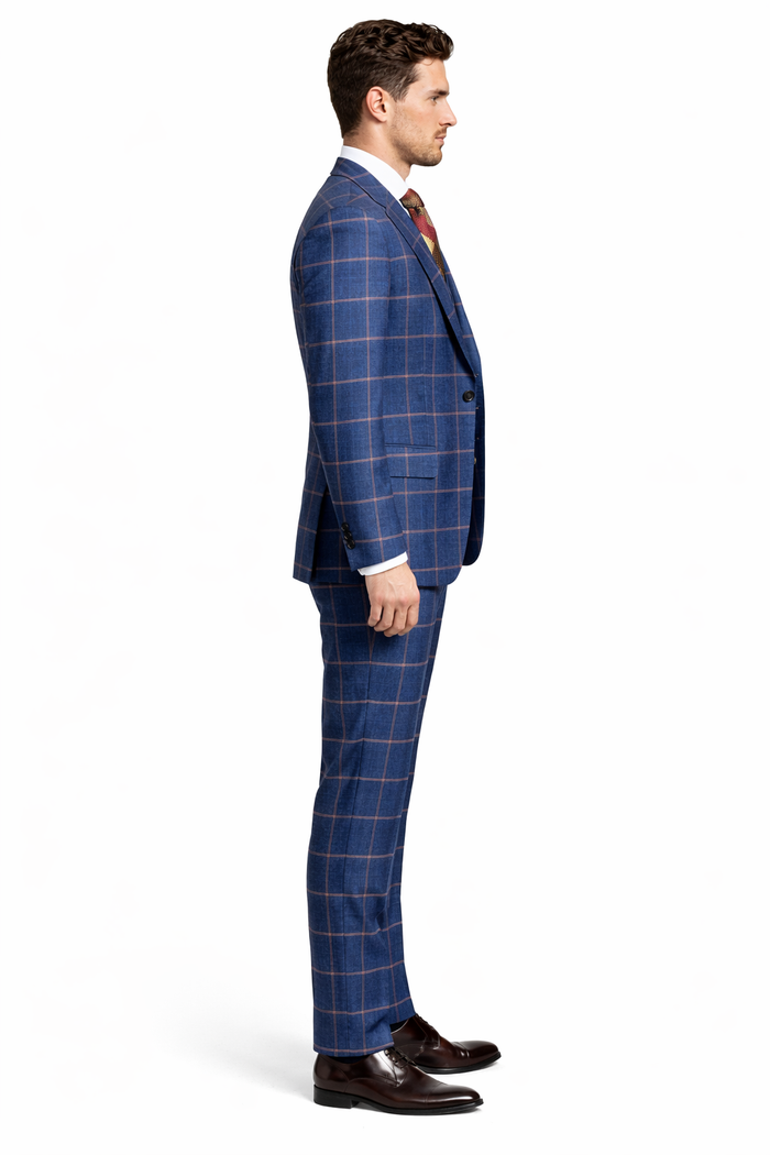 Rossiman Men’s Navy & Gray Plaid Double-Breasted Suit –  Two-Piece Formalwear