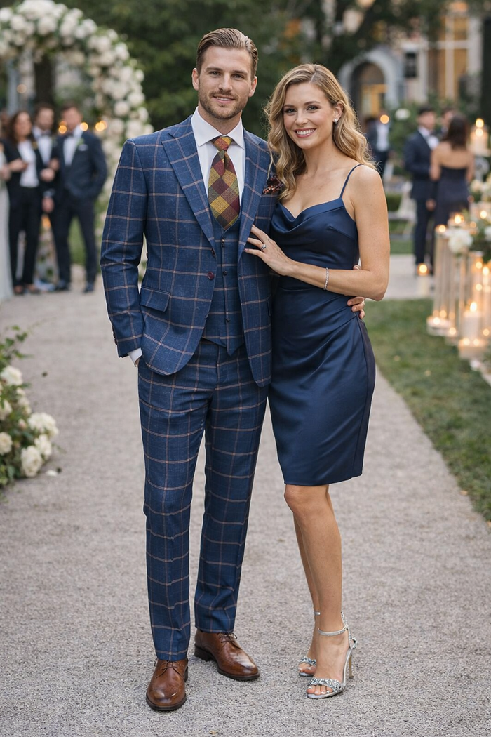 Rossiman Men’s Navy & Gray Plaid Double-Breasted Suit –  Two-Piece Formalwear