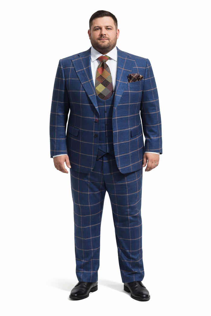 Rossiman Men’s Navy & Gray Plaid Double-Breasted Suit –  Two-Piece Formalwear