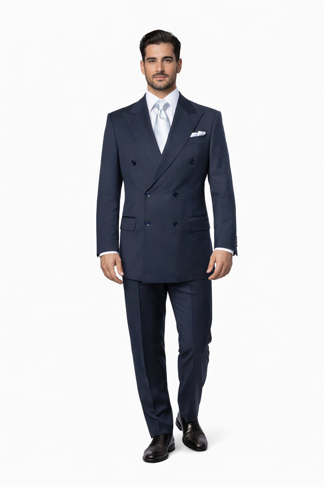 Rossiman Men’s Navy Wool Suit – Classic Fit with Baggy Pleated Wide-Leg Trousers