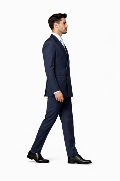 Rossiman Men’s Navy Wool Suit – Classic Fit with Baggy Pleated Wide-Leg Trousers