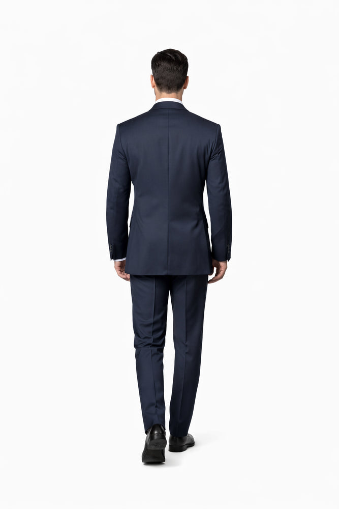 Rossiman Men’s Navy Wool Suit – Classic Fit with Baggy Pleated Wide-Leg Trousers