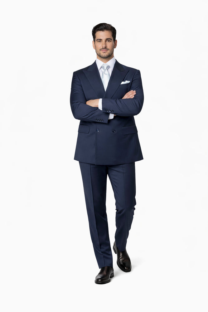 Rossiman Men’s Navy Wool Suit – Classic Fit with Baggy Pleated Wide-Leg Trousers
