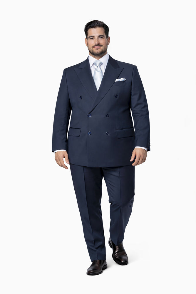 Rossiman Men’s Navy Wool Suit – Classic Fit with Baggy Pleated Wide-Leg Trousers