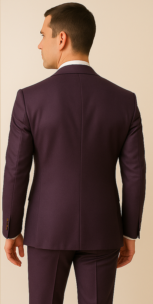 Rossiman Men’s Plum Purple Suit – Gold Buttoned Double-Breasted Elegance