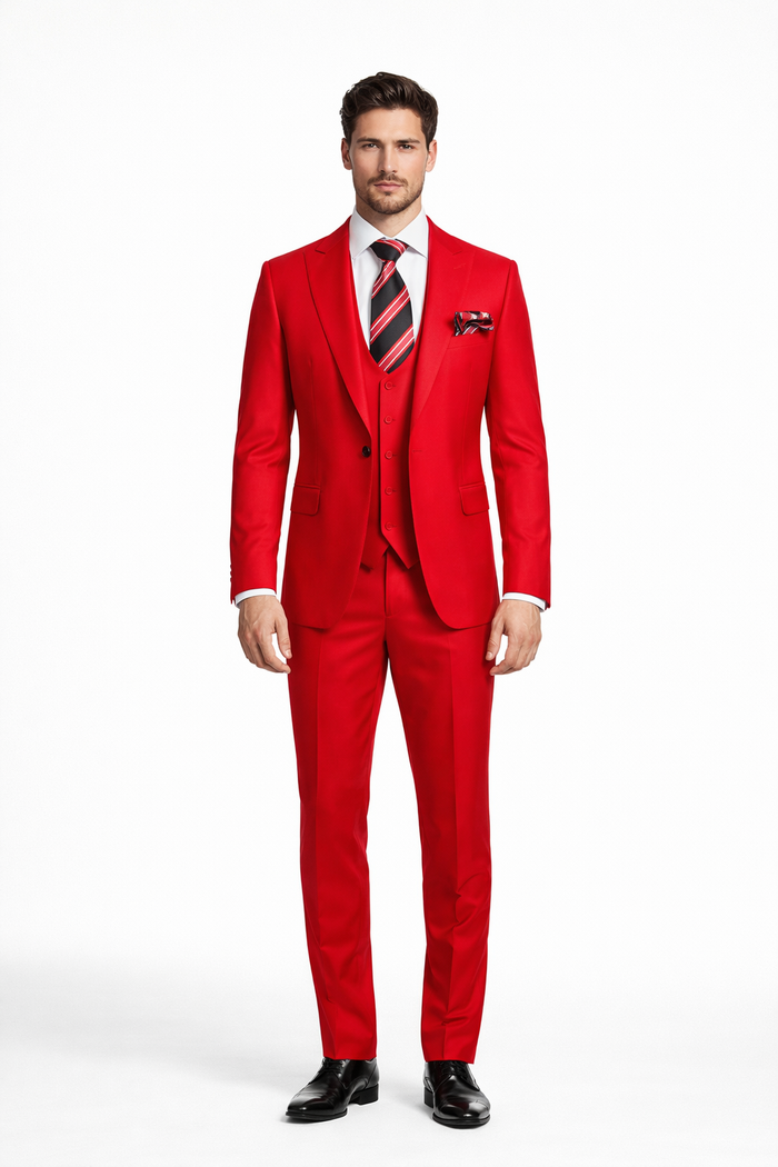Rossiman Red Men's Suit Double Breasted Slim Fit