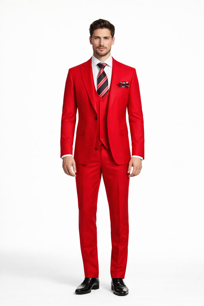 Rossiman Men’s Red Slim Fit Suit – Stylish Double-Breasted Jacket