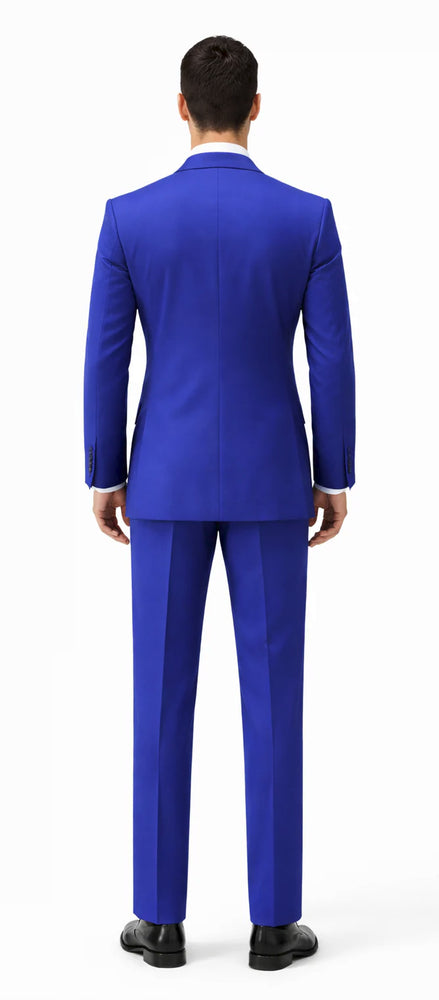 Rossiman Brand Royal Blue Suits - 1 Button Suit Peak Lapel Double Breasted Vest