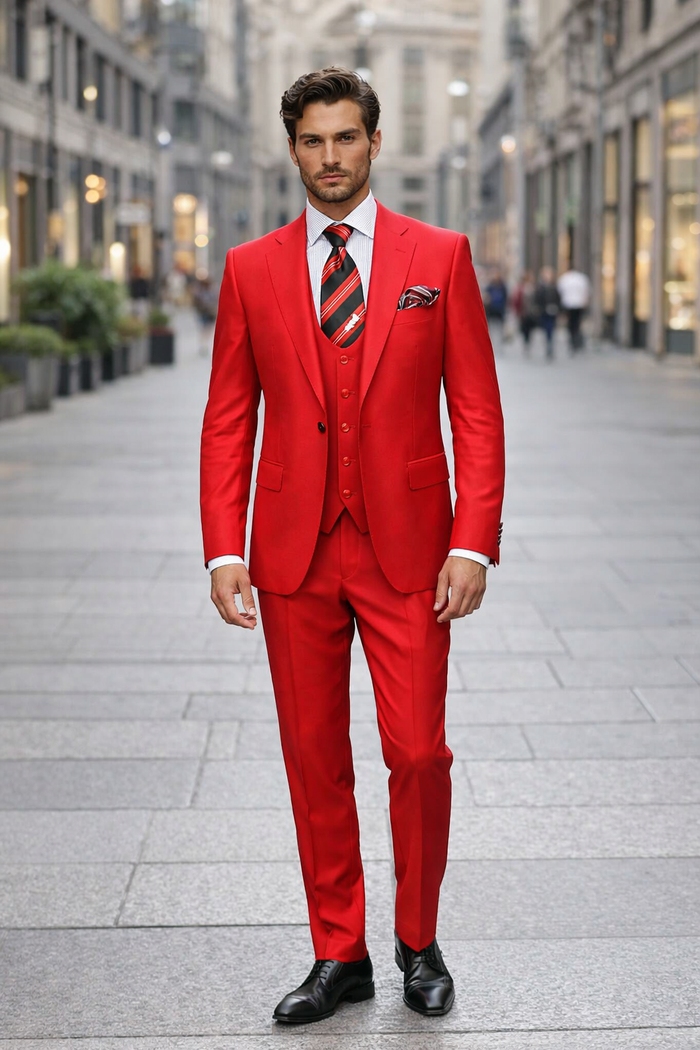 Rossiman Red Men's Suit Double Breasted Slim Fit