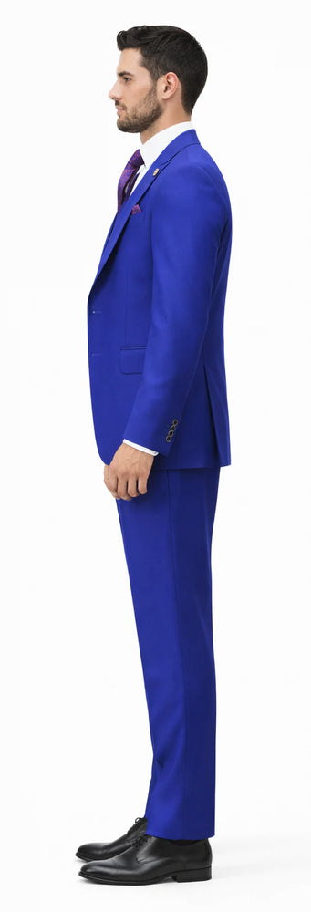 Rossiman Brand Royal Blue Suits - 1 Button Suit Peak Lapel Double Breasted Vest