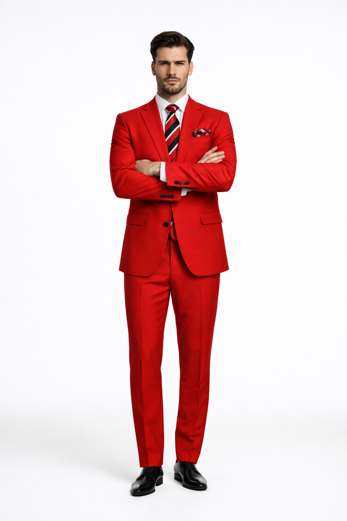 Rossiman Red Men's Suit Double Breasted Slim Fit