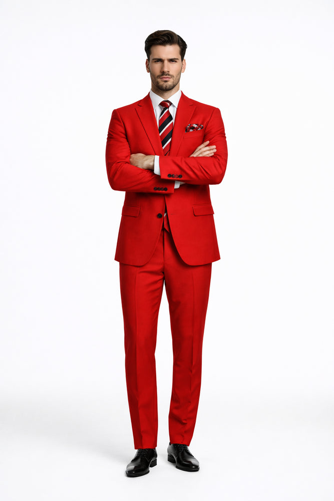 Rossiman Men’s Red Slim Fit Suit – Stylish Double-Breasted Jacket