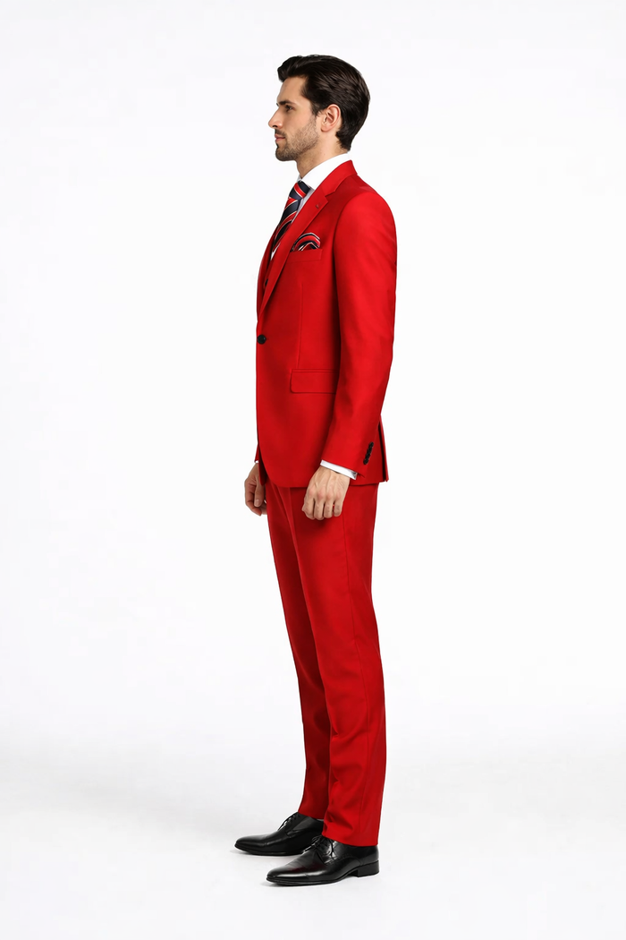 Rossiman Men’s Red Slim Fit Suit – Stylish Double-Breasted Jacket