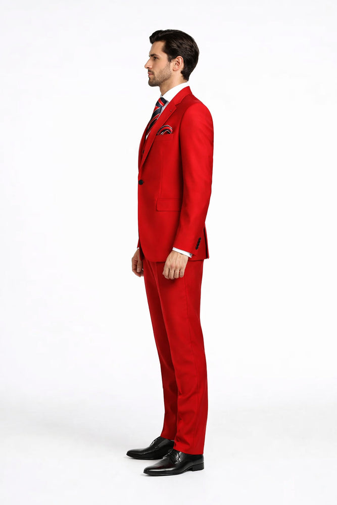 Rossiman Men’s Red Slim Fit Suit – Stylish Double-Breasted Jacket