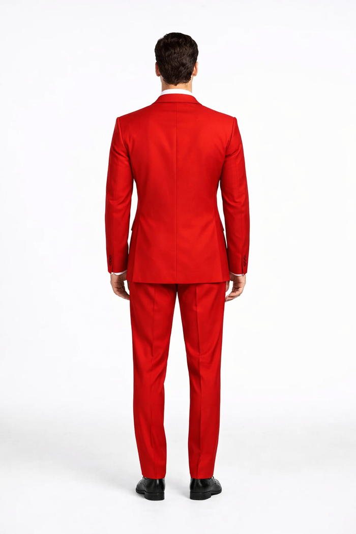 Rossiman Men’s Red Slim Fit Suit – Stylish Double-Breasted Jacket