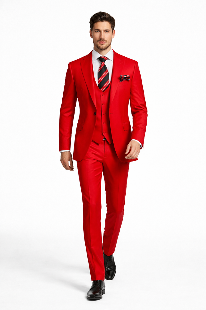 Rossiman Men’s Red Slim Fit Suit – Stylish Double-Breasted Jacket