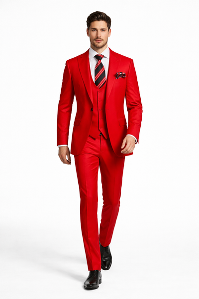 Rossiman Men’s Red Slim Fit Suit – Stylish Double-Breasted Jacket