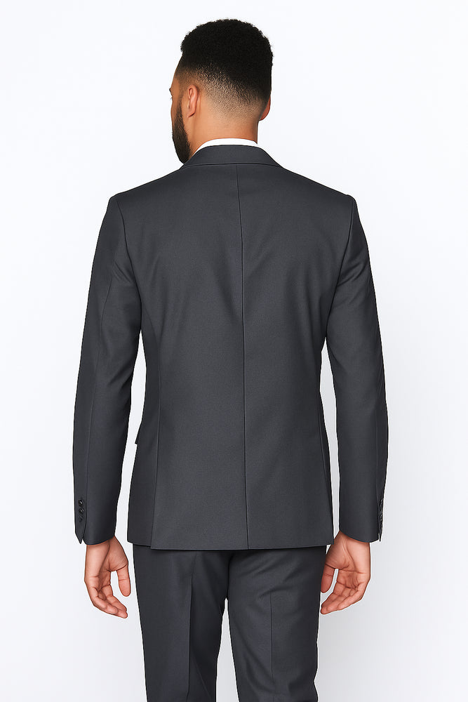 Rossiman Men's Slim Fit Gray Wool Suit – 1-Button Peak Lapel Jacket & Tapered Low-Rise Pants