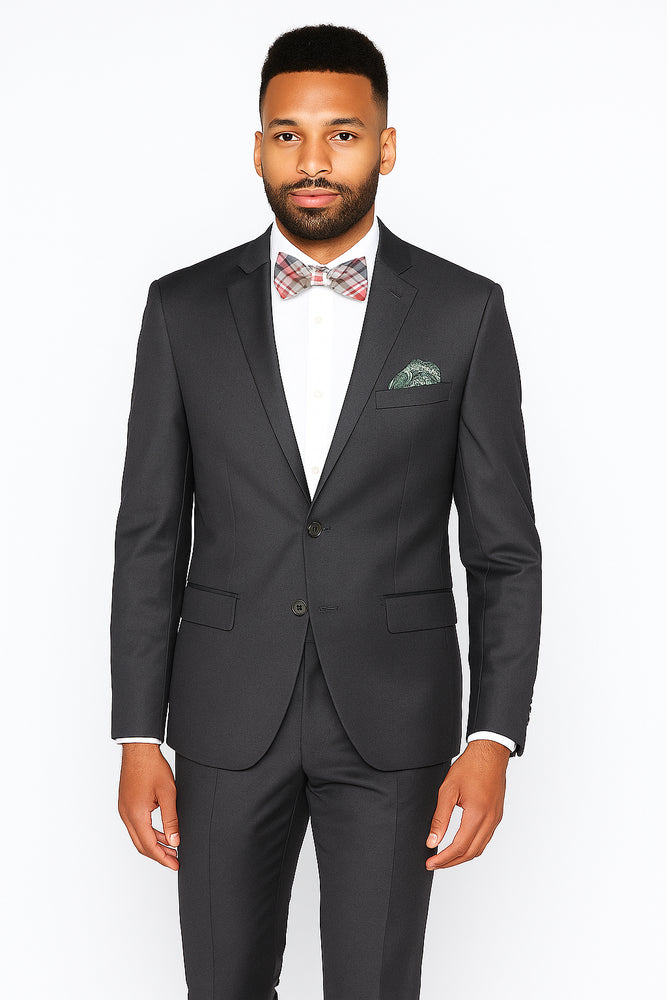Rossiman Men's Slim Fit Gray Wool Suit – 1-Button Peak Lapel Jacket & Tapered Low-Rise Pants