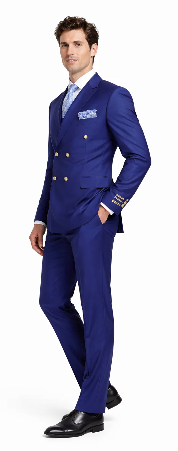 Rossiman Men’s Slim Fit Royal Blue Suit | Double-Breasted Elegance – Italian Tailored Luxury 3-Piece Suit for Men
