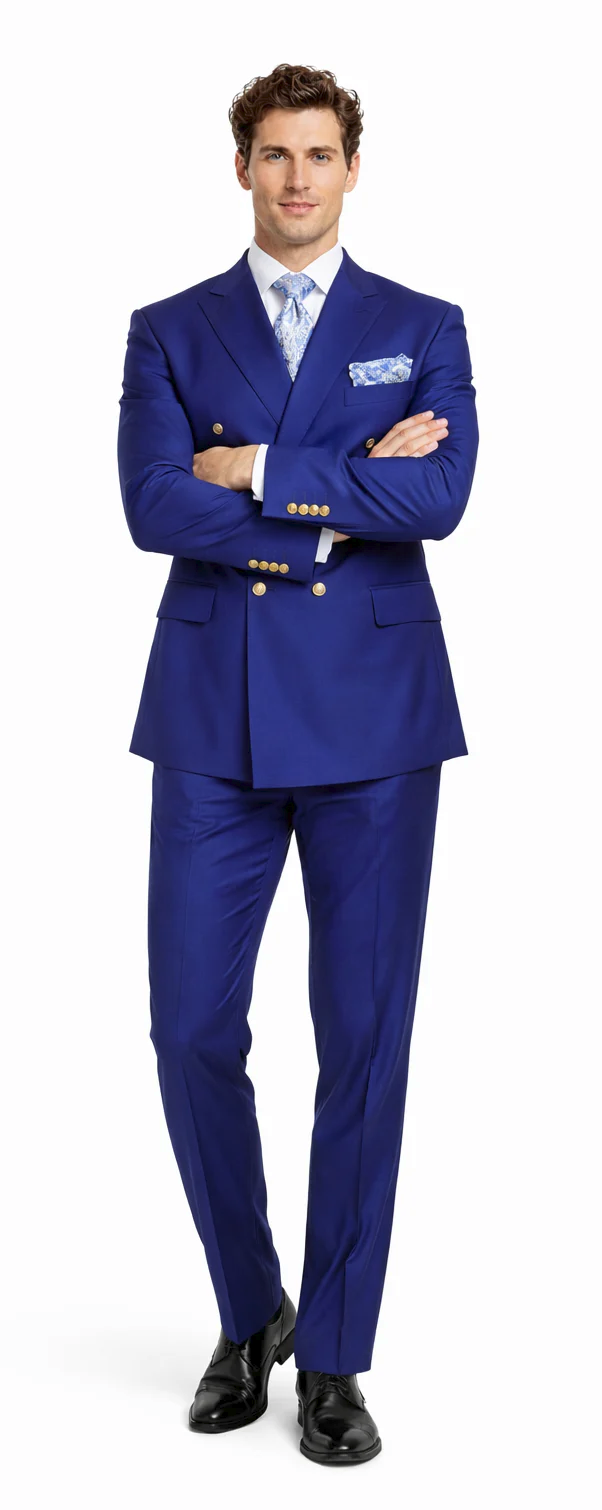Rossiman Men’s Slim Fit Royal Blue Suit | Double-Breasted Elegance – Italian Tailored Luxury 3-Piece Suit for Men