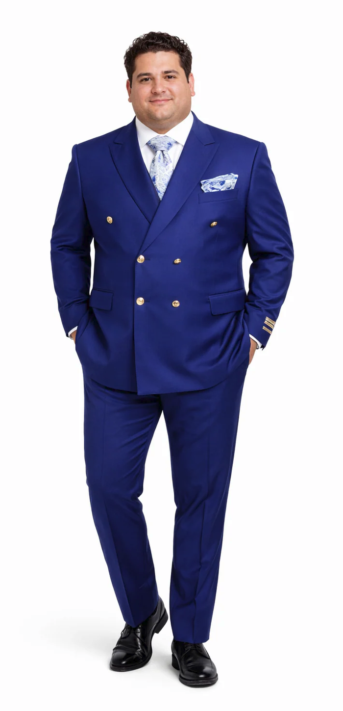 Rossiman Men’s Slim Fit Royal Blue Suit | Double-Breasted Elegance – Italian Tailored Luxury 3-Piece Suit for Men