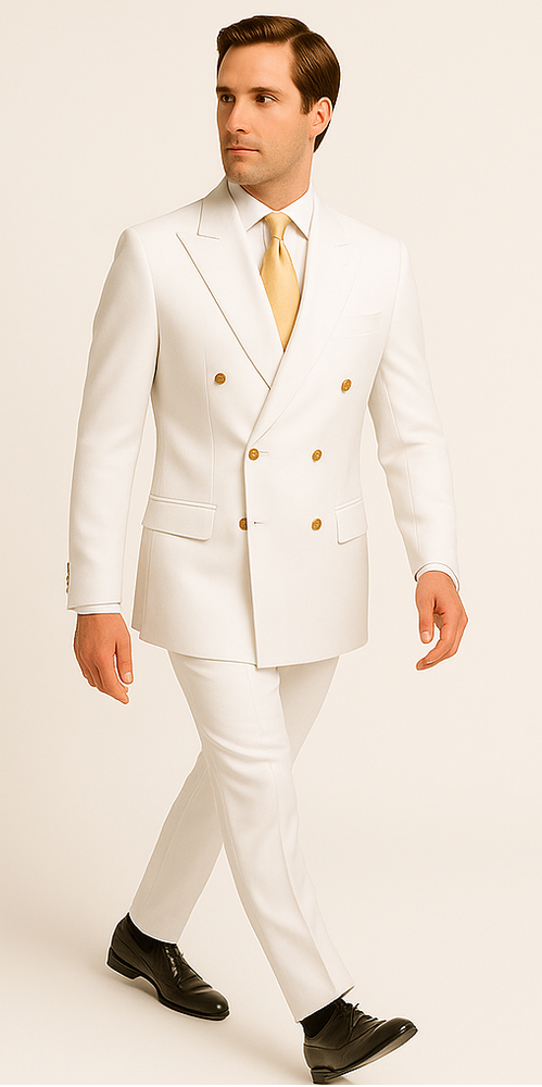 Rossiman Men's White Slim Fit Suit – Double-Breasted 3-Piece Formal Ensemble