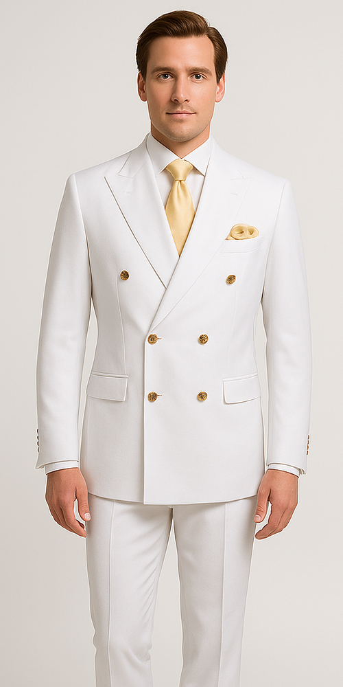 Rossiman Men's White Slim Fit Suit – Double-Breasted 3-Piece Formal Ensemble