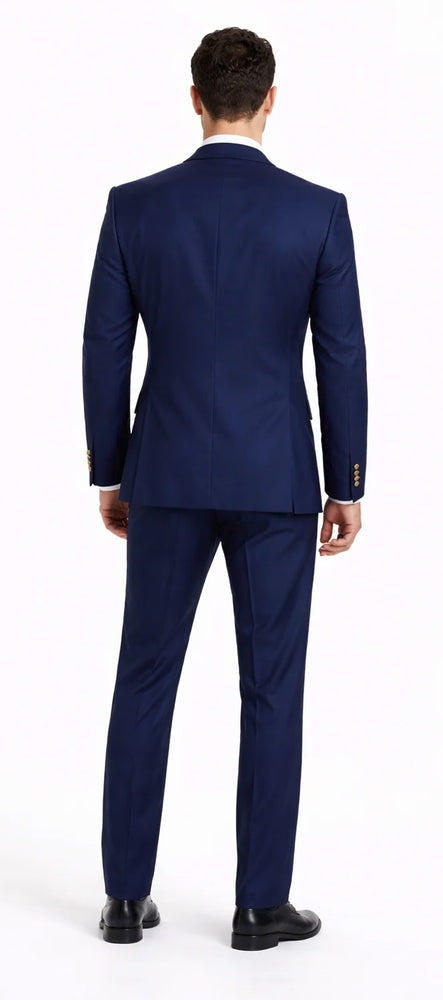 Rossiman Brand Navy Blue Suits - 1 Button Suit Peak Lapel Double Breasted Vest