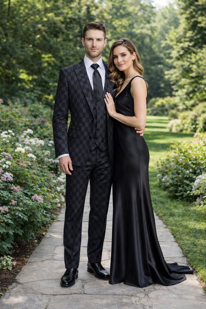 Onyx Checkmate Checkerboard 3-Piece Prestige Suit by Rossiman