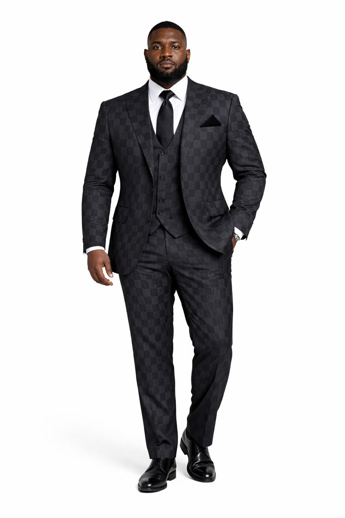 Onyx Checkmate Checkerboard 3-Piece Prestige Suit by Rossiman